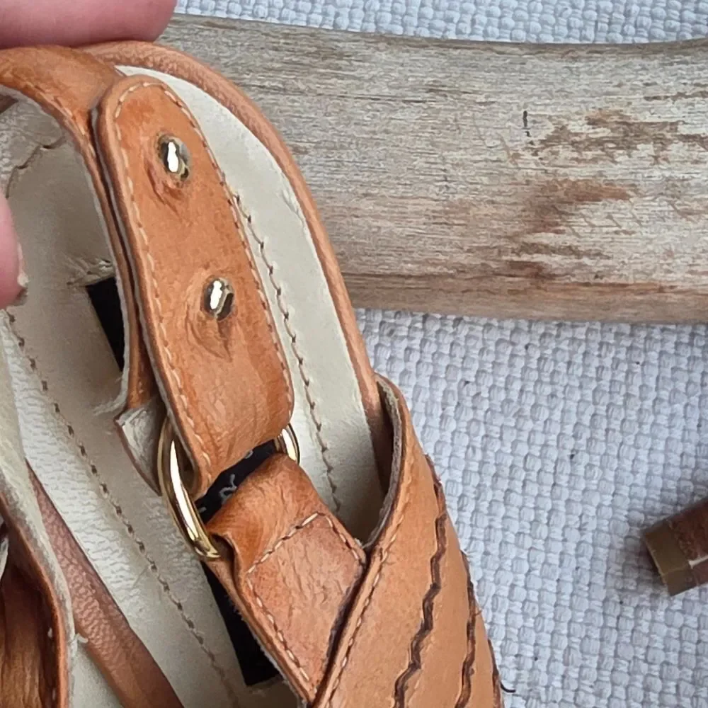 Christhelen B. Scalloped Leather brown heels